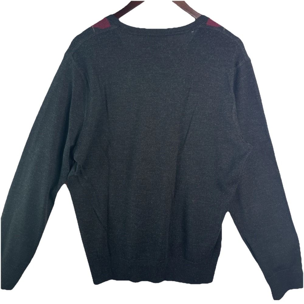Banana Republic Sweater Black Argyle Diamond 100%‎ Merino Wool V Neck Preppy M - Picture 2 of 9